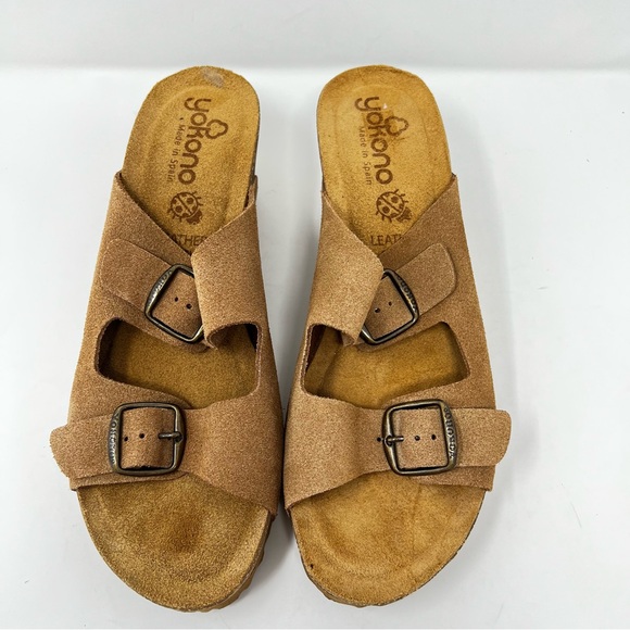 Yokono Stylish Brown Suede Wedge Sandals - Picture 5 of 9